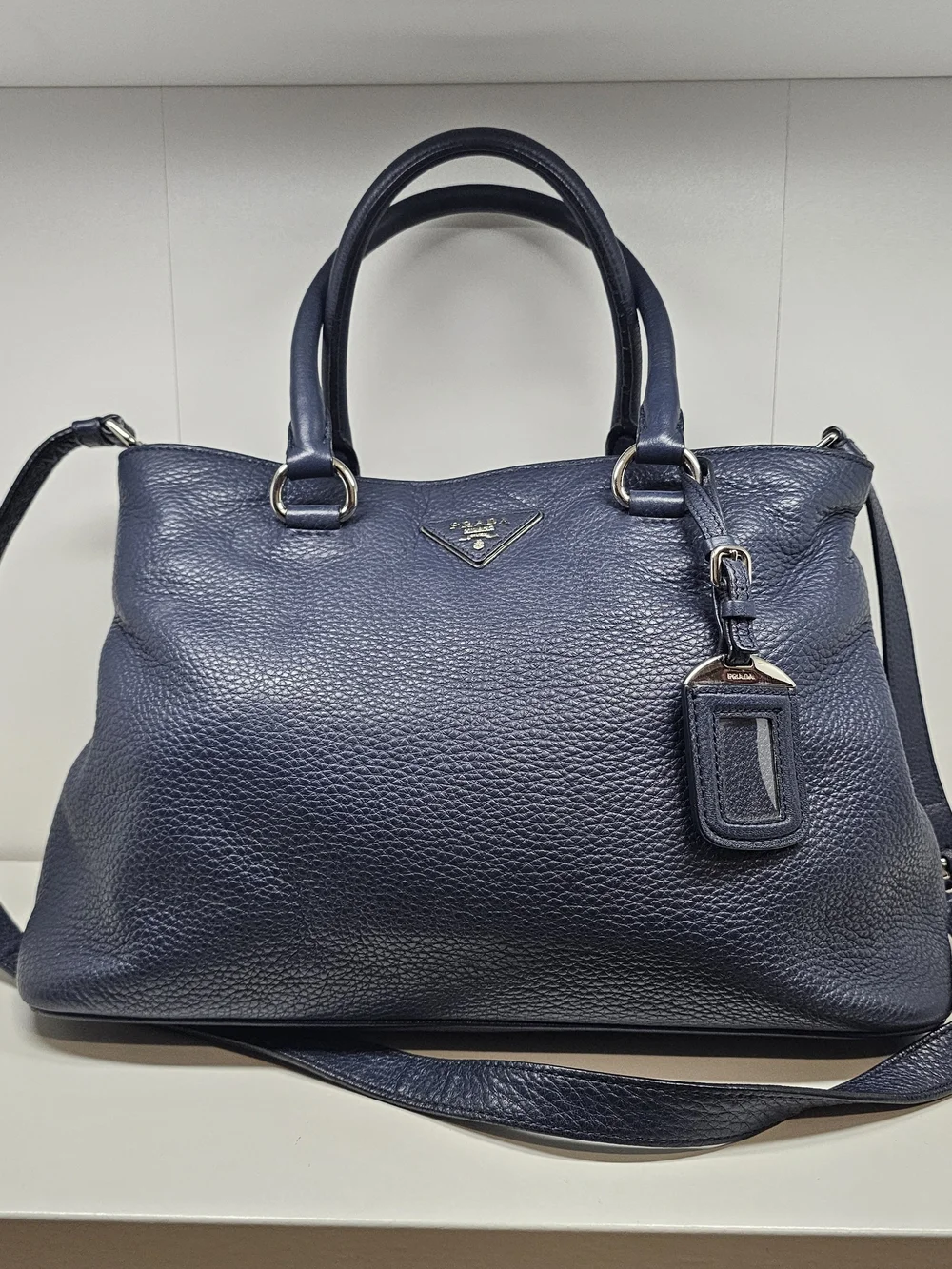 Prada Navy Leather Tote Bag